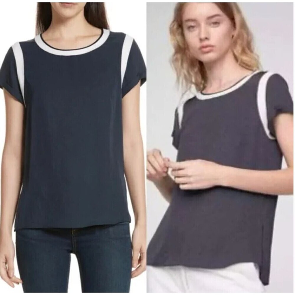 RAG & BONE Crew Neck Nick Tee - Wool Blend - Contrast Trim - Black & White Sz SP